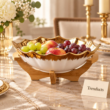Scalloped Ceramic Bowl in an elegant home setting with Trenducts card - view 2