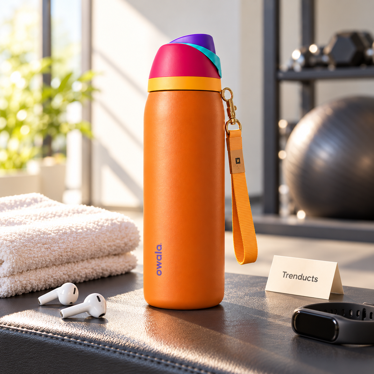 Insulated Steel Water Bottle with Carry Strap - Orange