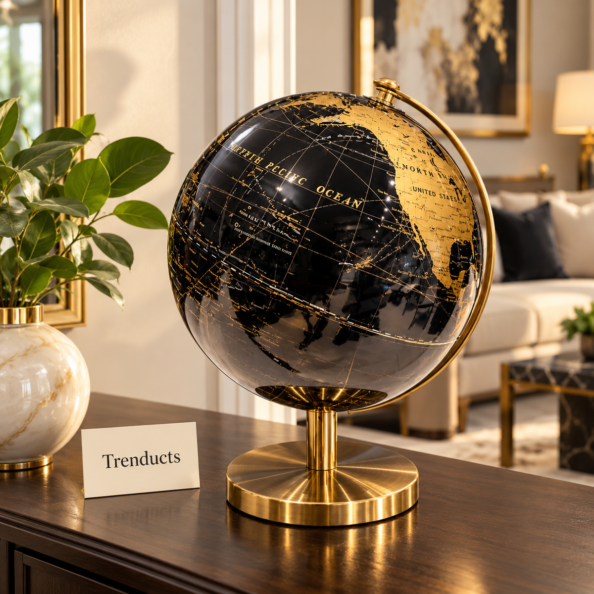 Luxury World Globe - Black & Gold Decor Globe, 25 cm