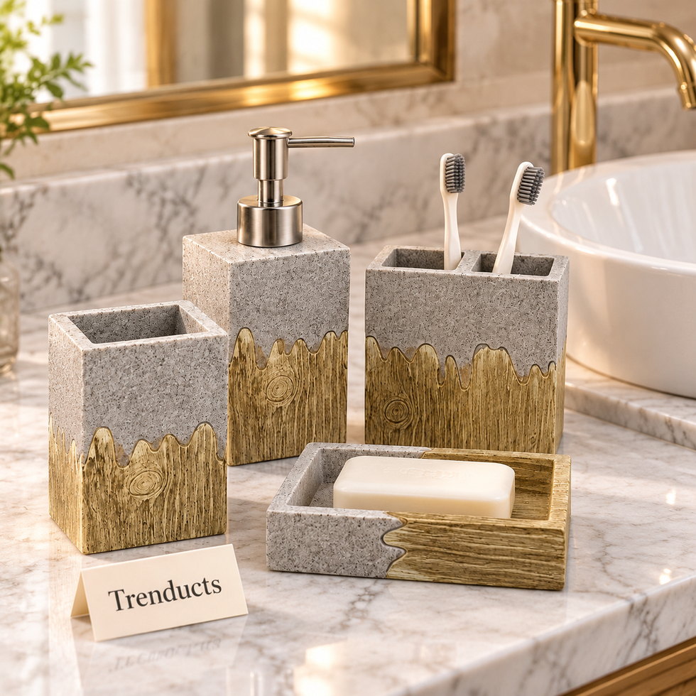 Luxury Bathroom Set - 4-Piece Gray Wood-Look Drip Design