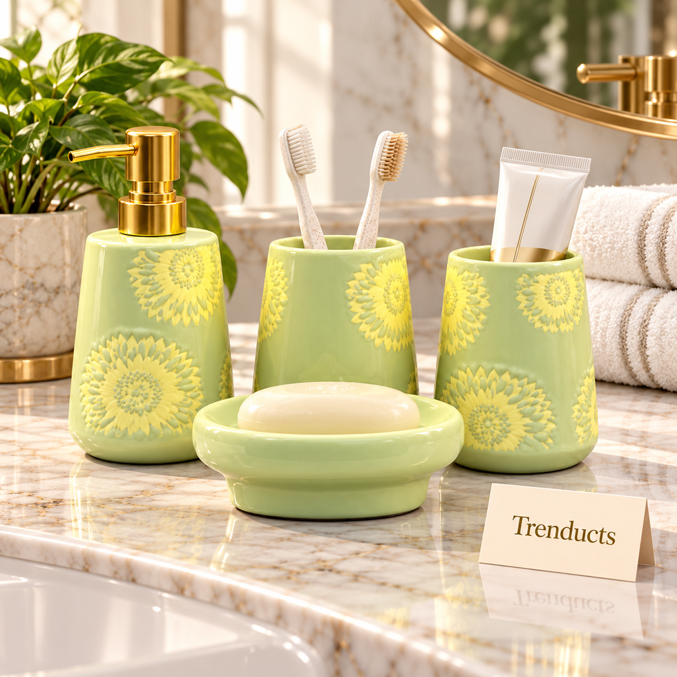 Brilliant 4 Piece Bathroom Set - Dark Green Sunflower