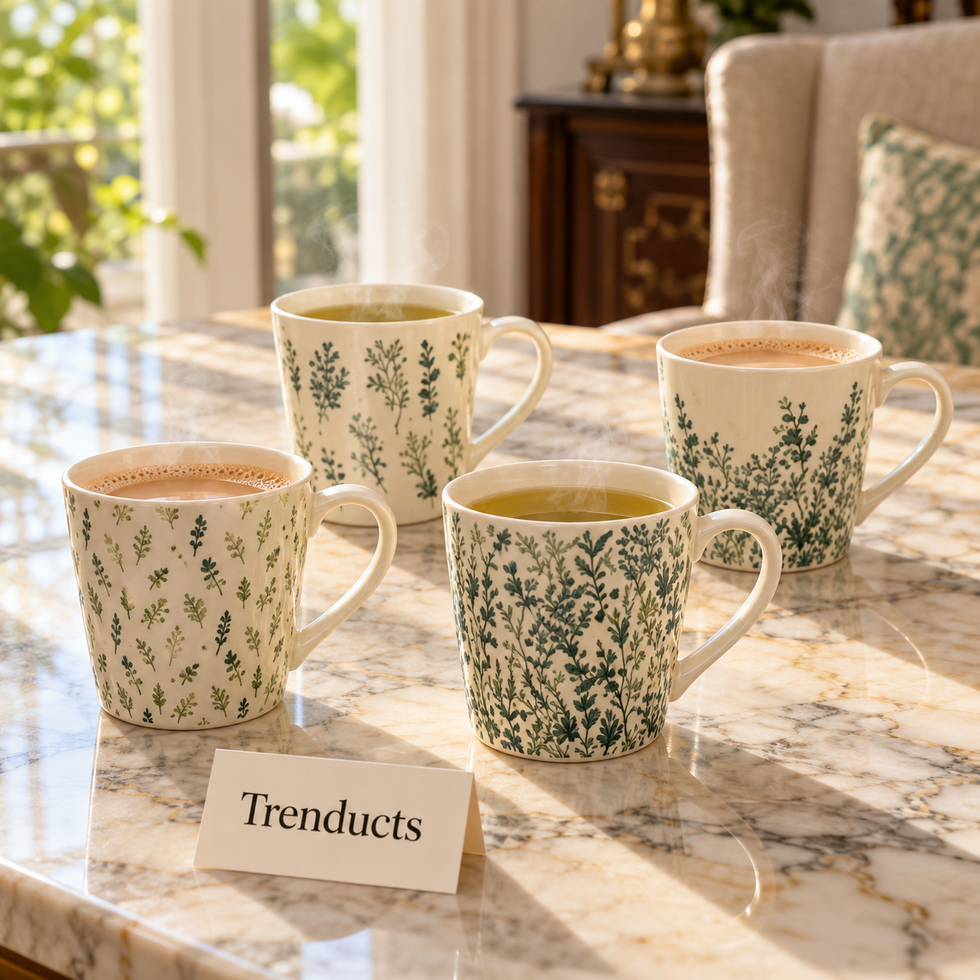 Green Herb Print Mug 420 ml - Wide Cream Mug (Random)
