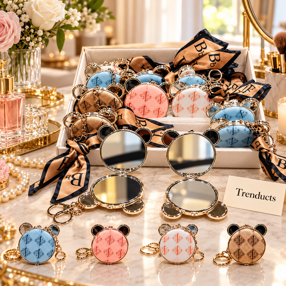 Bear Ear Cosmetic Pocket Mirror - Round with Scarf Keychain (each)