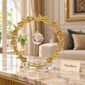 Gold circular ring table accent on a living room console table | Trenducts