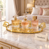 Gold Long Oval Mirrored Tray - Leaf Rails and Handles