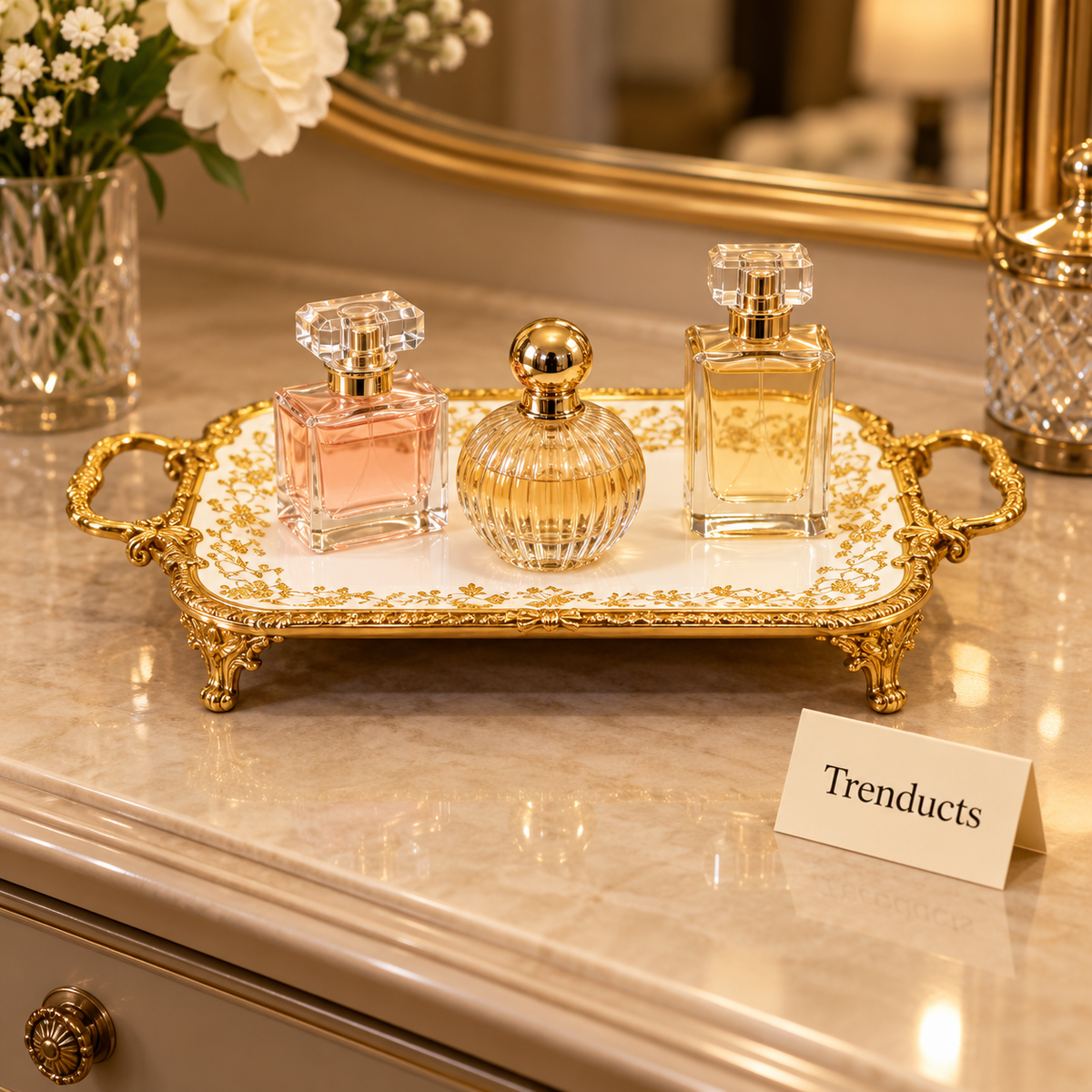 Brilliant Rectangular Flat Tray - Royal Bloom Gold Border