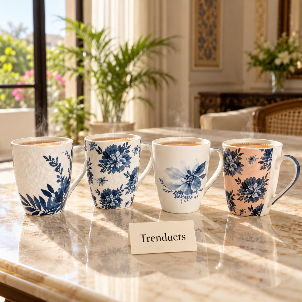 Blue Floral Mug 350 ml - White & Peach Prints (Random)