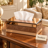 Luxury Tissue Box Cover - Brown Textured with Rose Gold Top