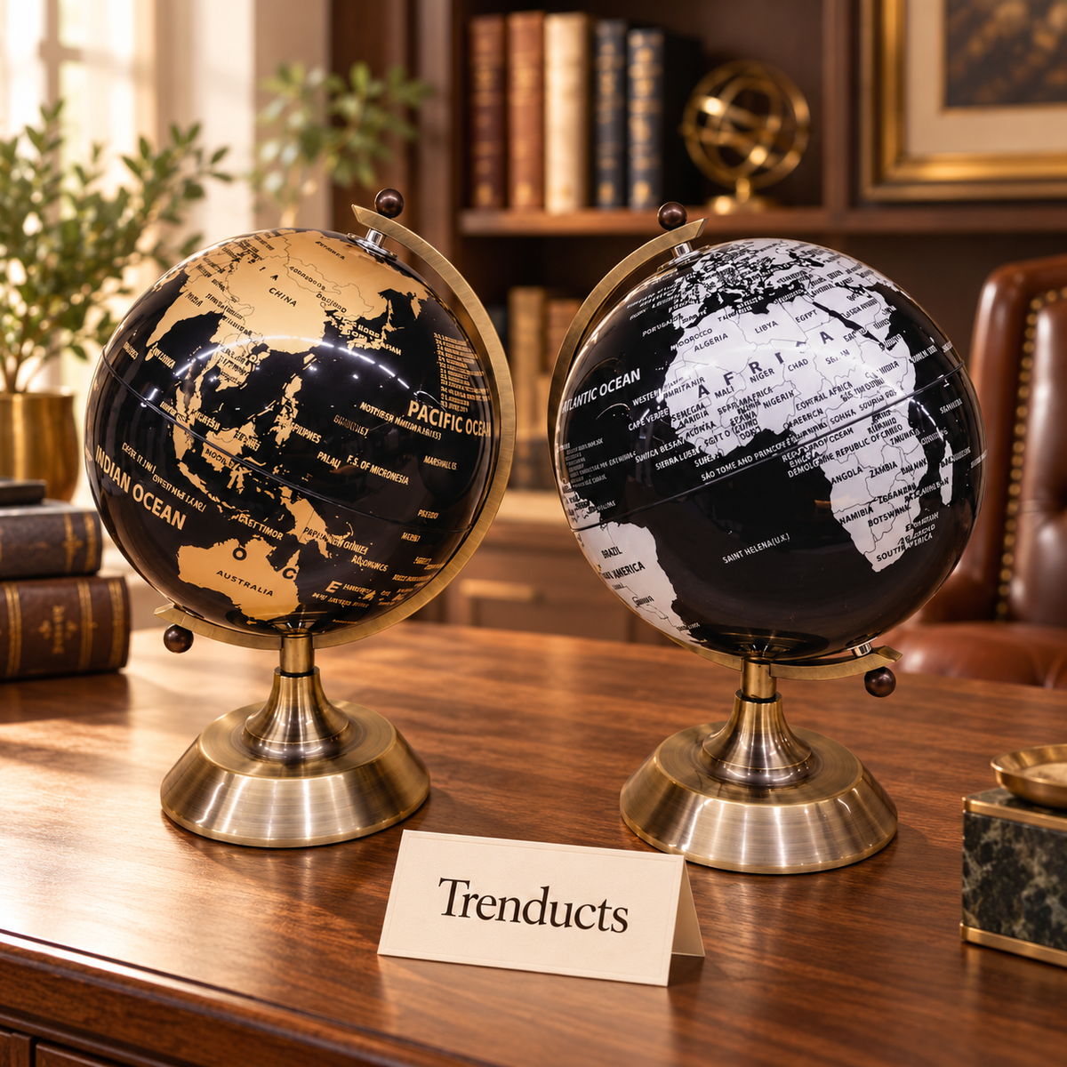 Black World Globe with Antique Brass Stand - Random Color
