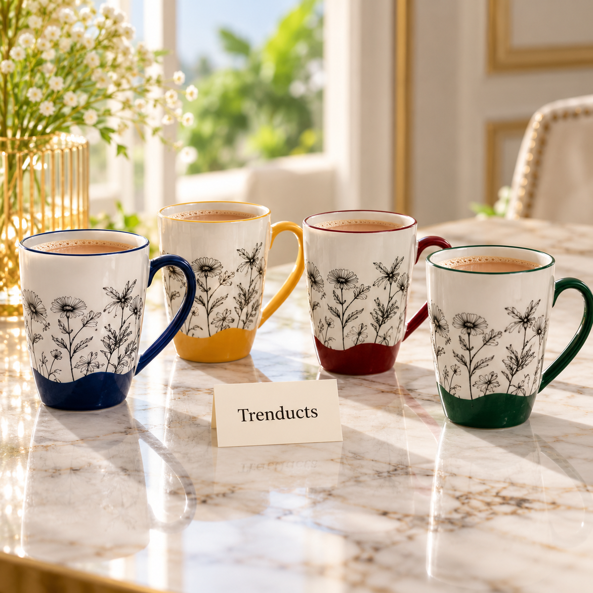 Botanical Line Art Mug - Coloured Handle (Random)