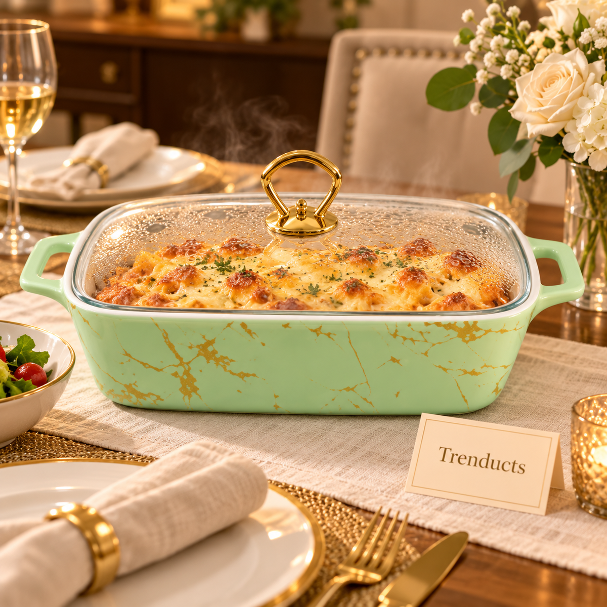 Brilliant 12 Inch Rectangular Dish - Mint Green & Gold