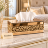 Luxury Leopard Print Tissue Box Cover - Beige with Rose Gold Top
