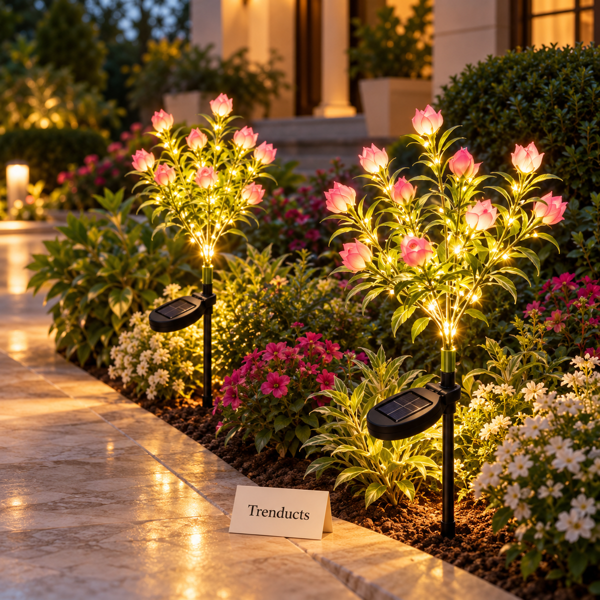 Solar Flower Lights - Pack of 2 Garden Stake Lamps 42 LED