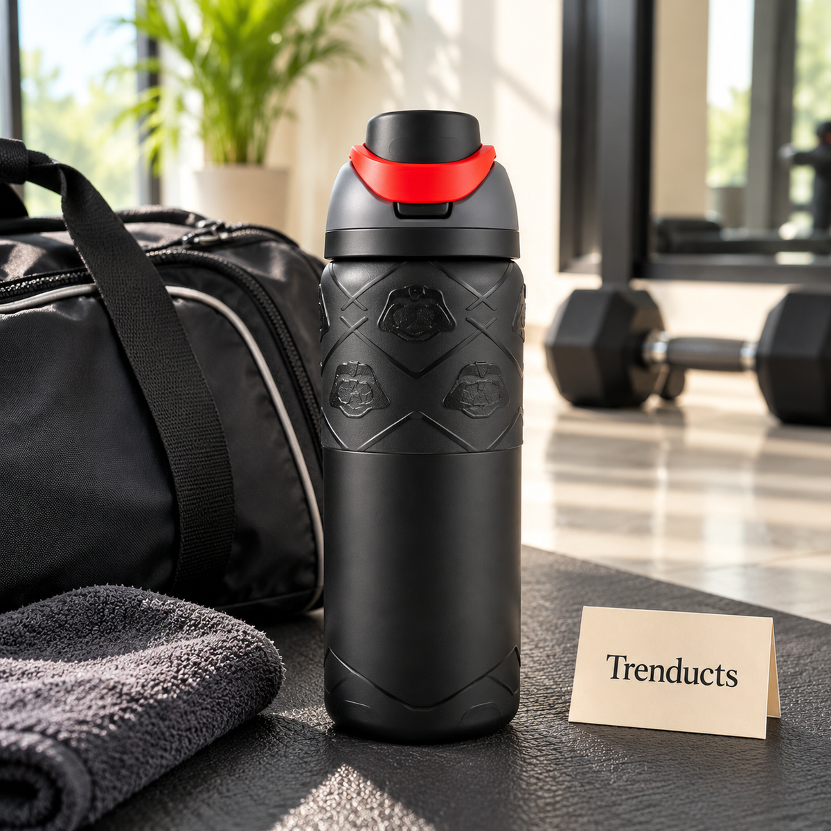 Premium Black Water Bottle - Insulated with Flip Spout Lid