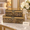 Premium Storage Box Set - Leopard Print with Gold Mirror Lids