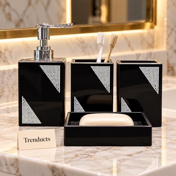 Black glitter bathroom set on a bathroom vanity | Trenducts