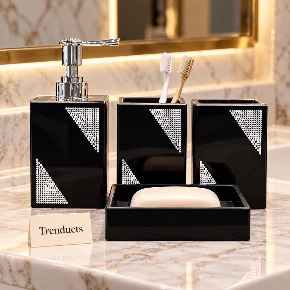 Bathroom Set - Black Glitter Soap Dispenser & Tumblers