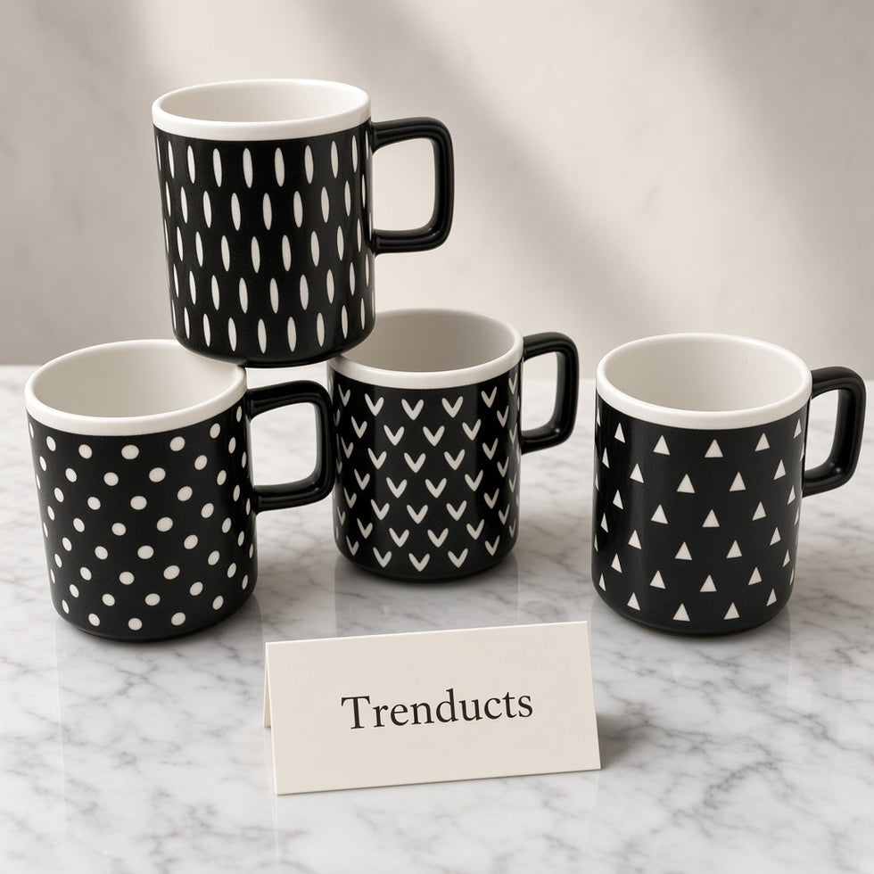 Danny Home Ceramic Coffee Mug 380ml - Black White Pattern (each)
