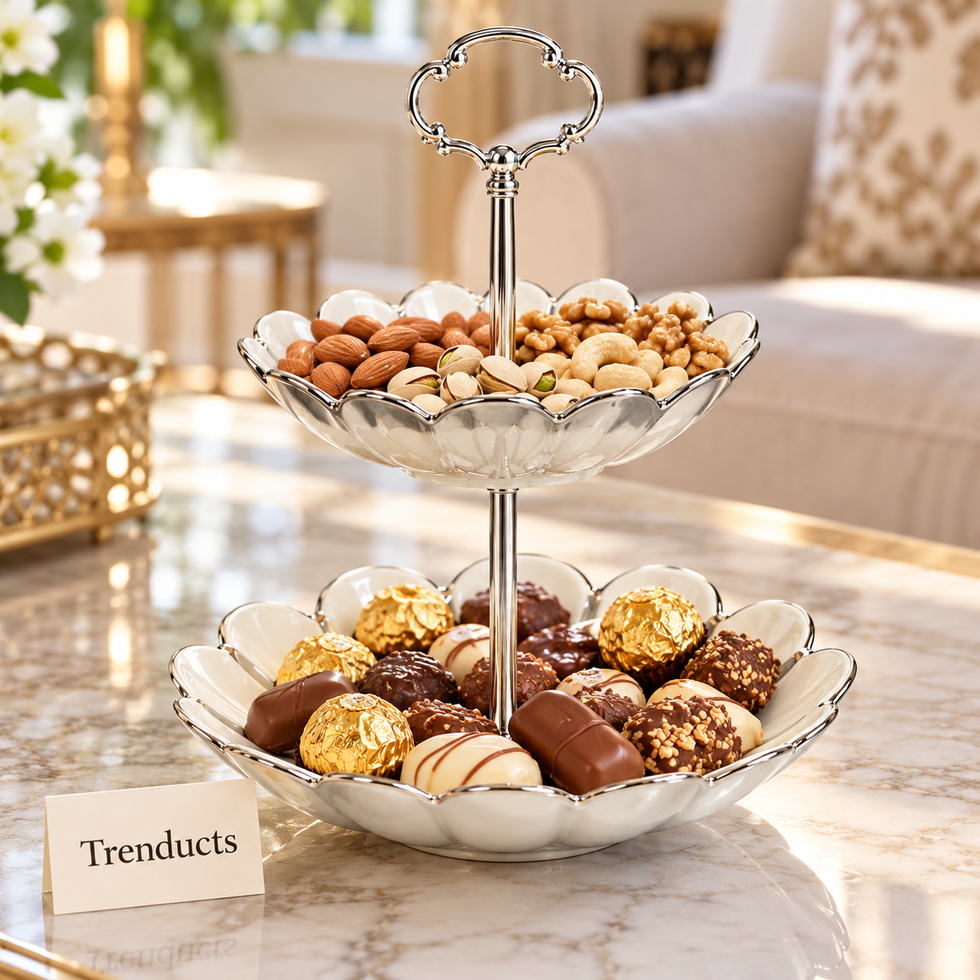 Brilliant 2 Tier Bowl Stand - White & Silver Scalloped