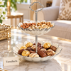 Brilliant 2 Tier Bowl Stand - White & Silver Scalloped