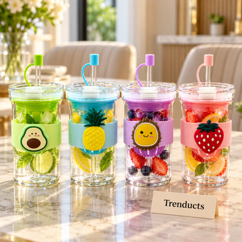 Glass Mug with Infuser filled with fruit water on a bright breakfast table | Trenducts