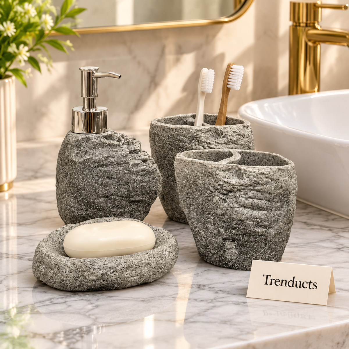 Bathroom Set 4-Piece Rough Rock-Texture Design