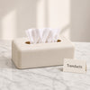 PU Leather Tissue Box Holder - Cream White with Stitching