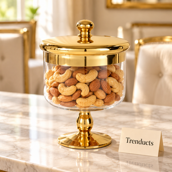Gold Glass Jar filled with cashews at a dawat - Trenducts