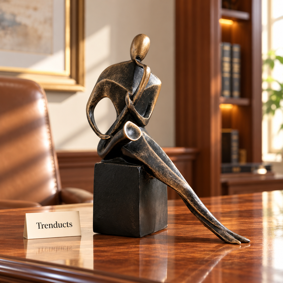 Abstract Thinker Sculpture - Bronze-Tone Seated Figure