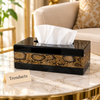 Luxury Tissue Box Cover - Black Glass with Gold Snakeskin Trim