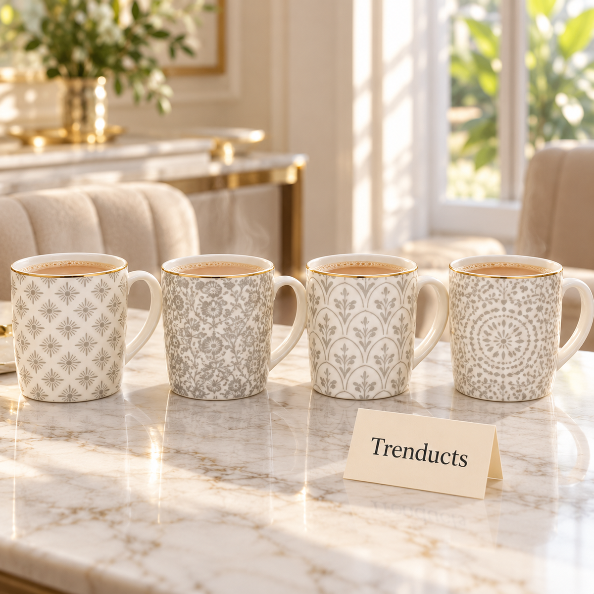 Gold Rim Filigree Mug 370 ml - Grey Pattern (Random)