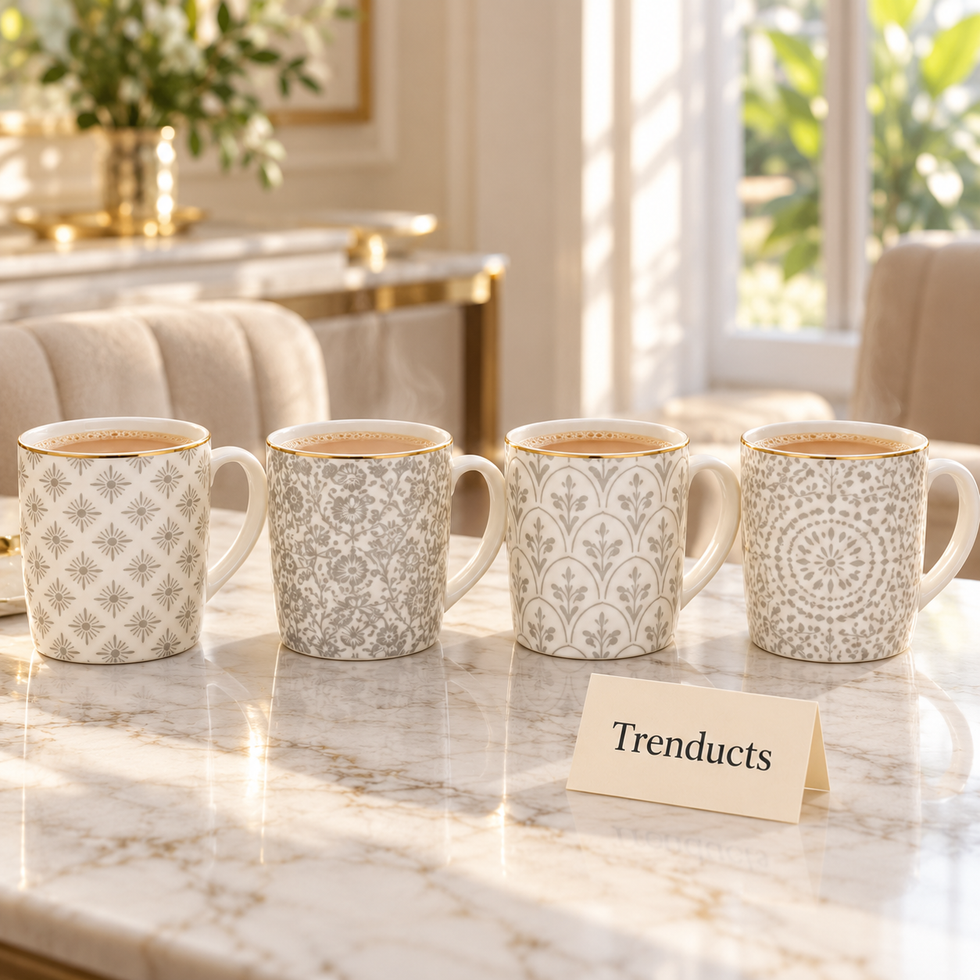 Gold Rim Filigree Mug 370 ml - Grey Pattern (Random)