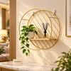 Round Gold Wall Shelf - Metal Frame with Wooden Ledge
