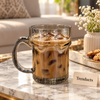 Glass Juice Mug - Smoky Grey Wavy Design with Handle