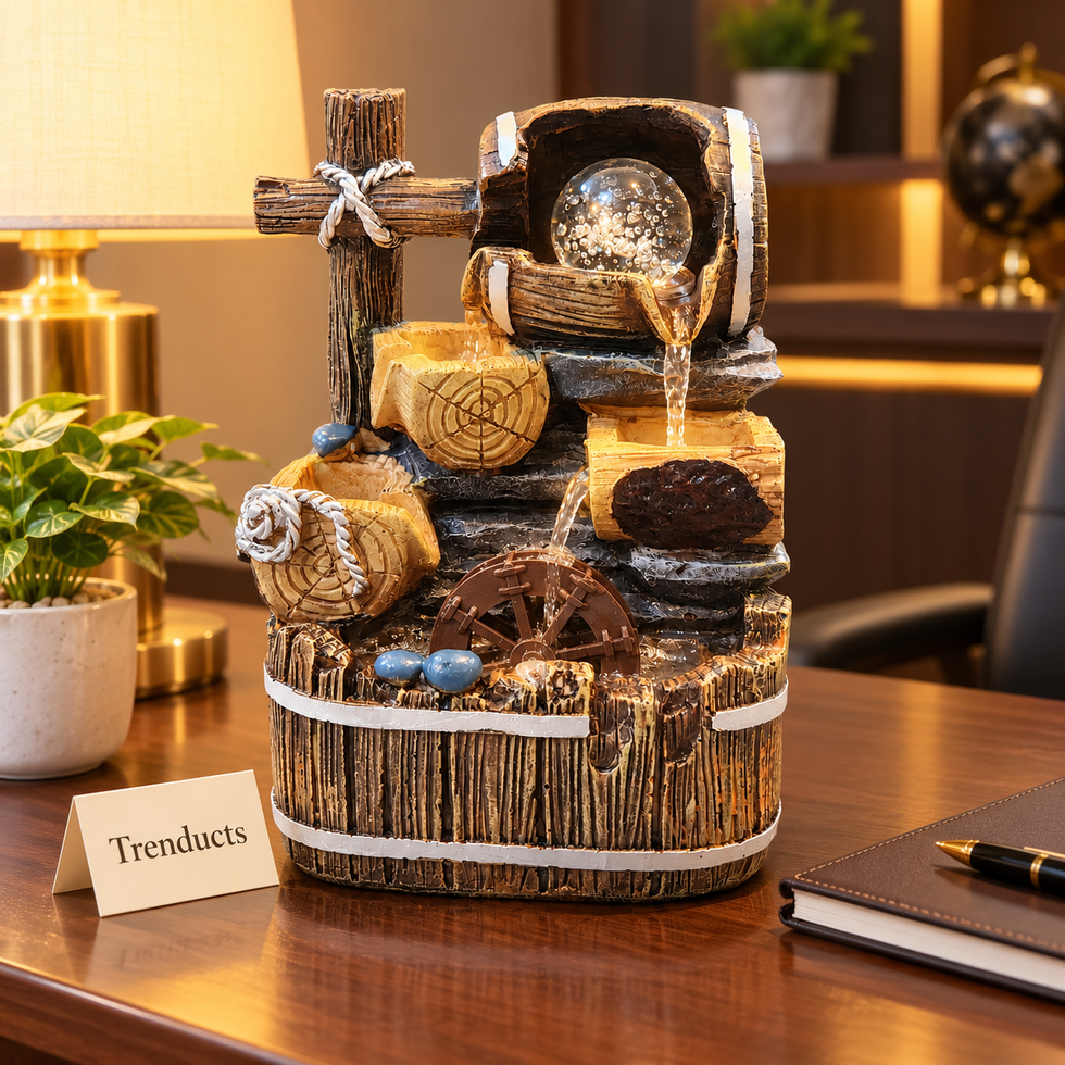 Cascade Tabletop Water Fountain - Rustic Barrel Design