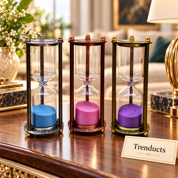 10 Minute Pillar Hourglass Sand Timer in an elegant home setting with Trenducts card - view 2