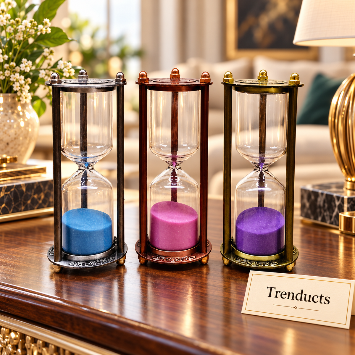 10 Minute Pillar Hourglass Sand Timer - Antique Metal Frame
