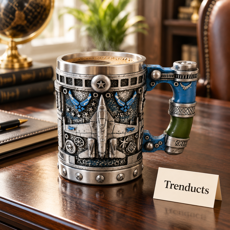 Aircraft Themed Mug - 3D Silver Fighter Jet Handled Mug