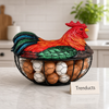 Metal Egg Basket with Fiber Rooster Lid - Red, Blue Tail