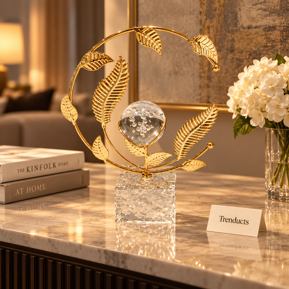 Gold Leaf Crystal Ball Table Decor - Metal Showpiece