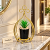 Gold Open Cage Planter - Teardrop Frame with Black Pot