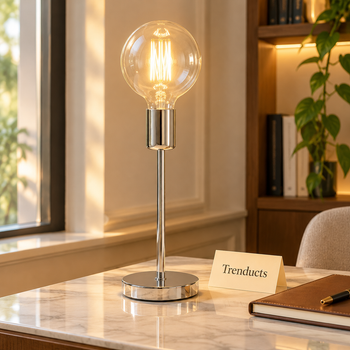 Silver Table Lamp glowing on a study desk - Trenducts