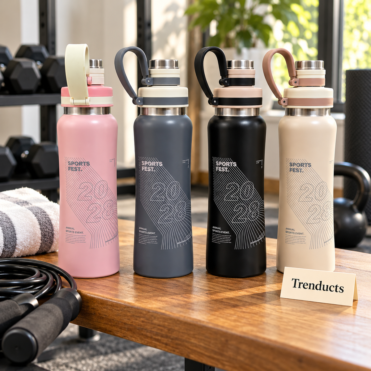 2028 Sports Water Bottle 500ml - Steel with Carry Strap
