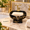 Brilliant Soap Dish with Gold Deer - Cream Porcelain with Gold Veins