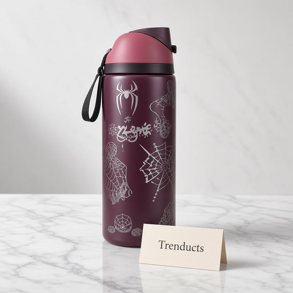Stainless Steel Water Bottle with Flip Straw Lid - Purple