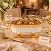 Brilliant Fluted Ceramic Casserole with Gold Stand