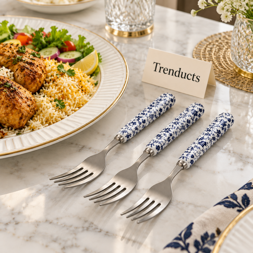 Danny Home Dinner Fork Set - 3 Pcs Blue Floral 19.5 cm