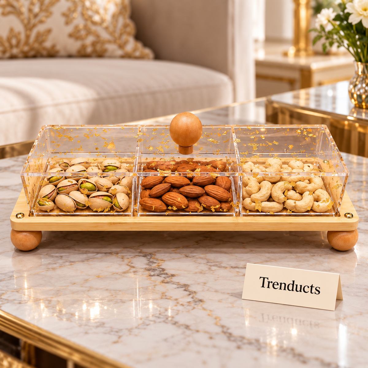 Elegant Dry Fruit Tray with Lid - 3 Compartment Acrylic