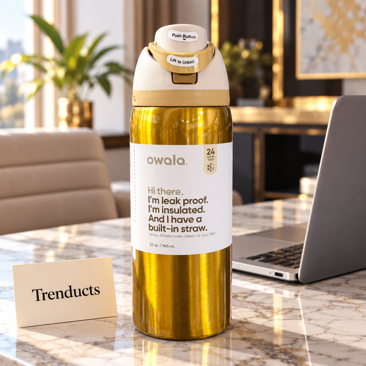 Owala Water Bottle 32 oz - Metallic Gold