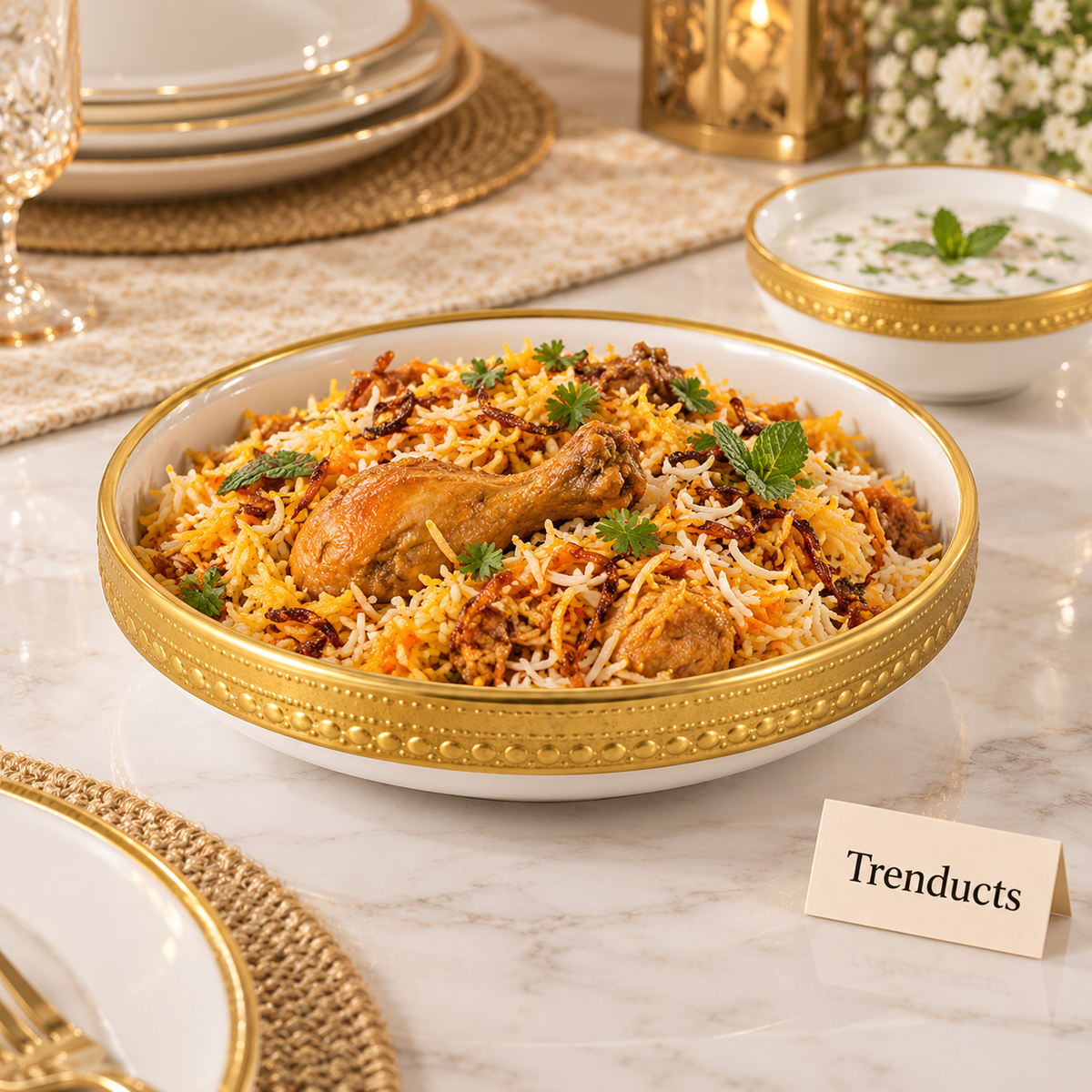 Brilliant Deep Plate with Gold Rim - White Round Plate
